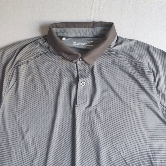 Under Armour Golf shirt men's size XL grey stripes pattern HeatGear loose fit - Picture 2 of 12